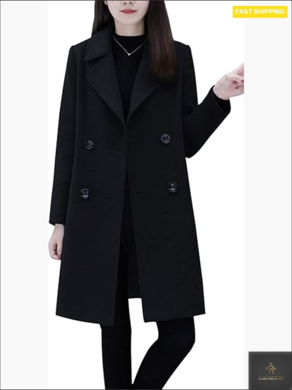 Double Breasted Wool Blend Peacoat Classic Notch Collar Long Sleeve Winter Coat